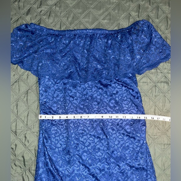 PINKBLUSH Blue Lace Off-Shoulder Fitted Maternity Dress, Size Small, LIKE NEW - Picture 8 of 11